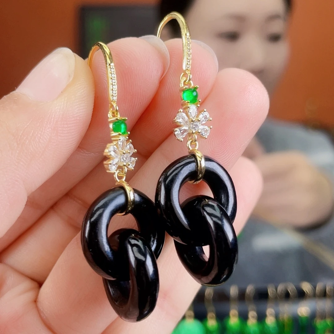 翡翠银S925镶嵌耳饰