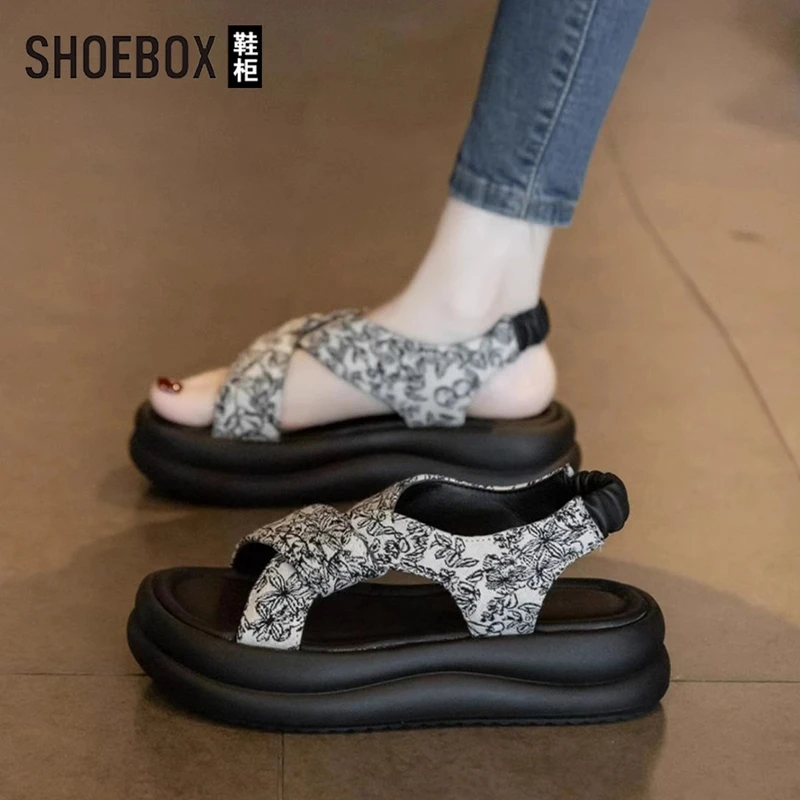 SHOEBOX鞋柜绝美厚底凉鞋女夏季外穿中式国风休闲罗马鞋沙滩鞋