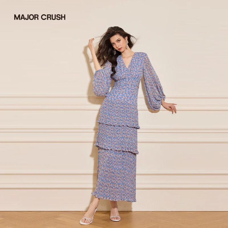 MAJOR CRUSH早秋新款舒城兰花收腰气质显瘦名媛连衣裙6667
