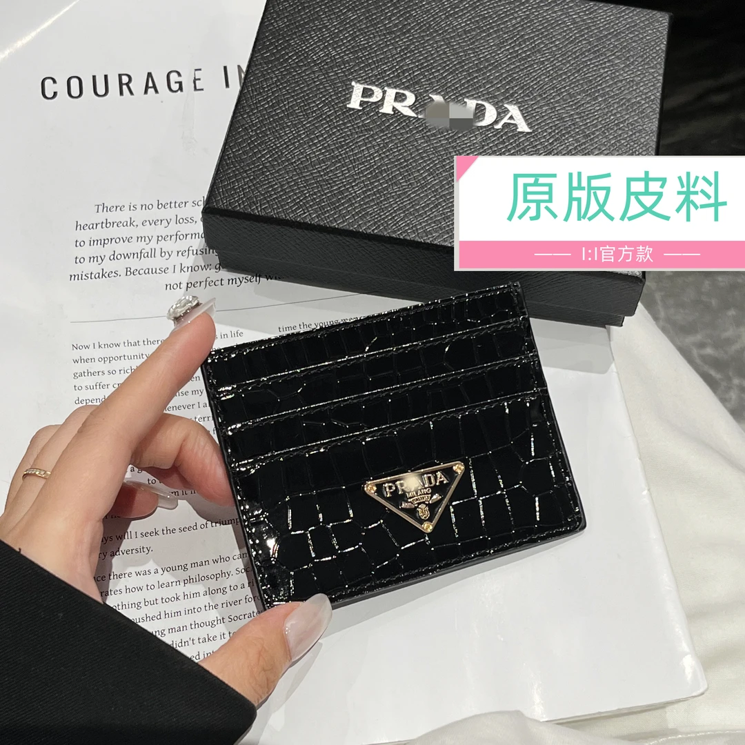 鳄鱼纹潮流新款老花P家三角标卡包7卡位零钱包皮质银行卡证件套夹