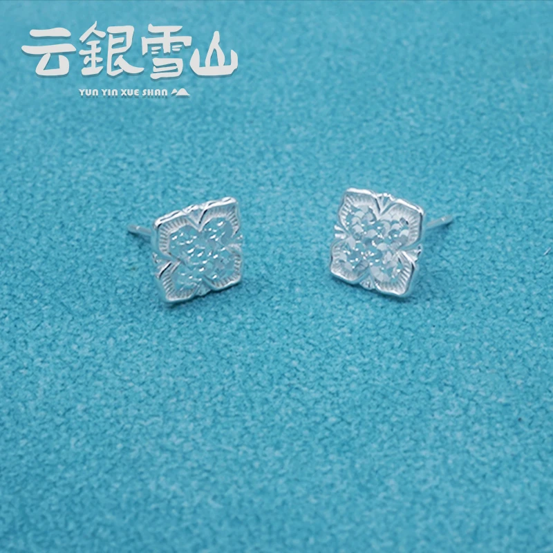 云银雪山 足银耳饰 【方形碎冰耳钉】精致甜美风简约款耳饰XR114