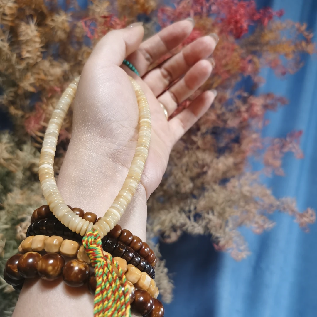 玉化料龙脊菩提子小冰花薄片手持单圈文玩手串