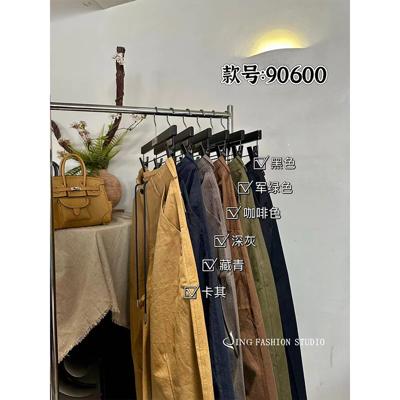 JING2025秋季90600抽绳高腰直筒休闲裤百搭女裤宽松