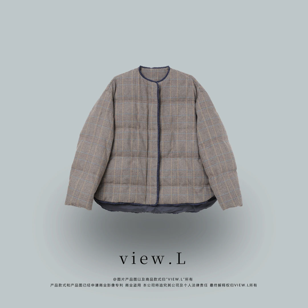 view.l25 冬季 休闲风复古调性格纹 白鹅羽绒服女外套  W2563