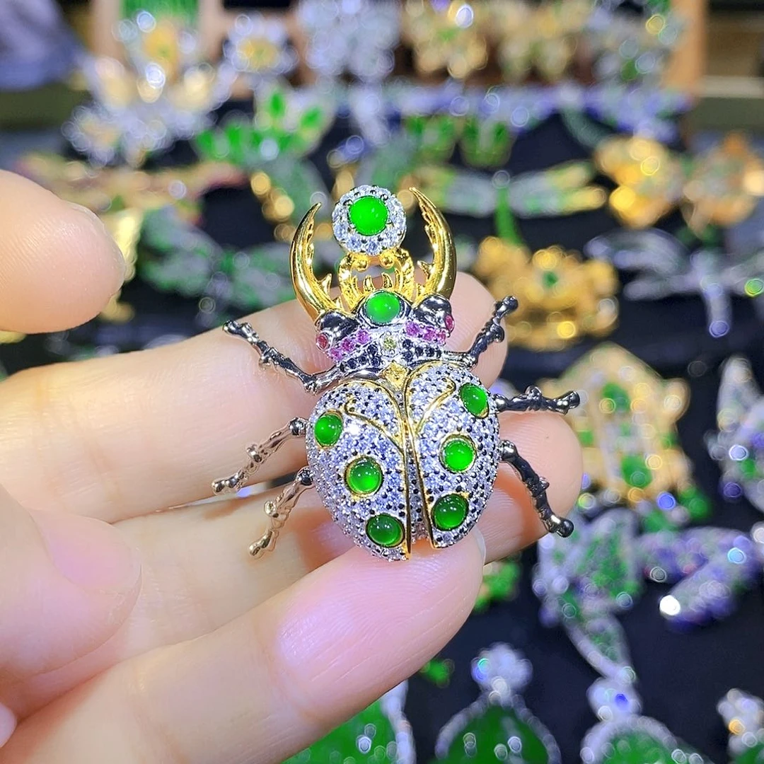 吊坠(不含链)银S925镶嵌翡翠