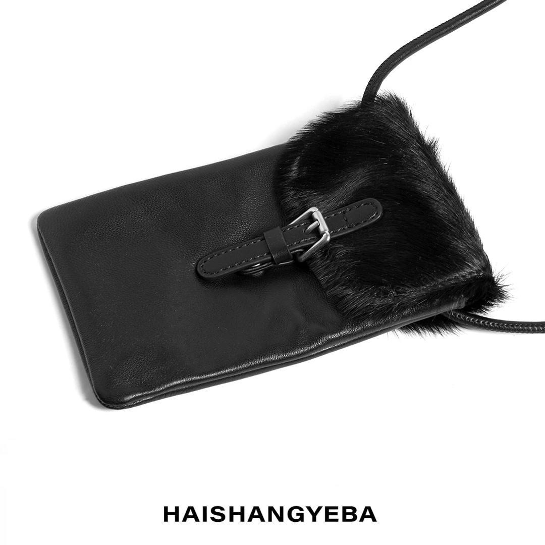 【海上叶爸】新款2025百搭马毛拼羊皮单肩斜挎手机包