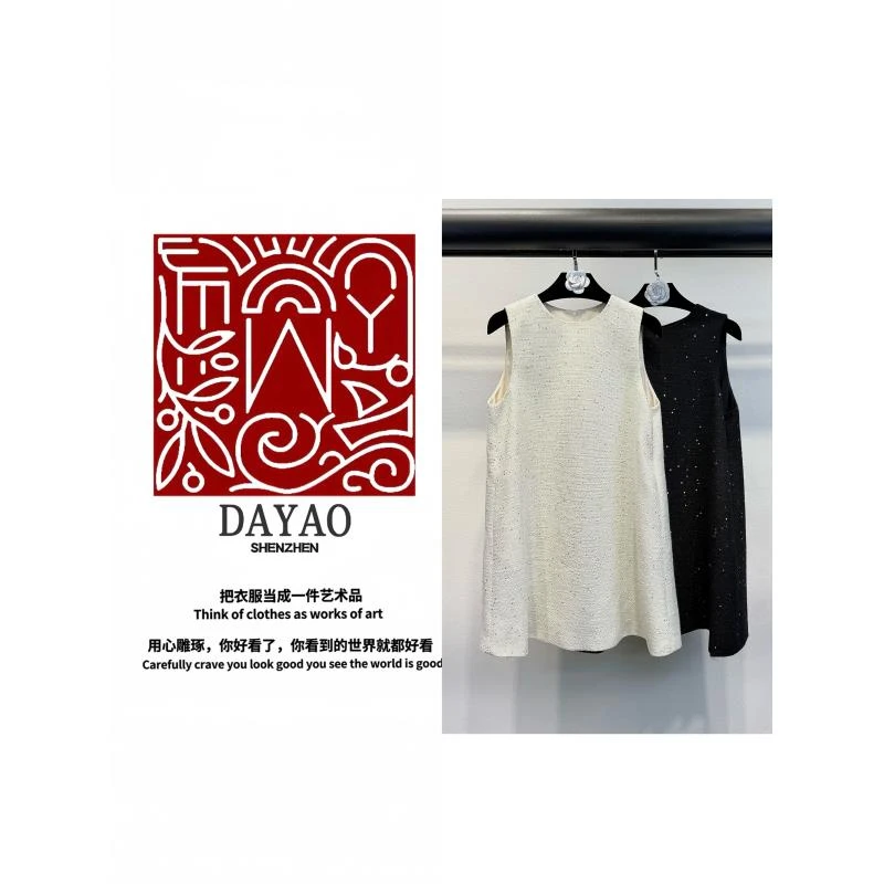 「DAYAO」25s设计师春夏百搭无袖时尚黑色圆领纯欲风亮片显WYS25269