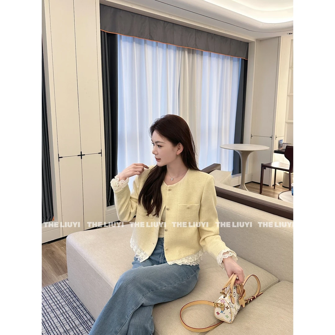【LIUYI】海莉小香~春季拼接花边小香风外套53049