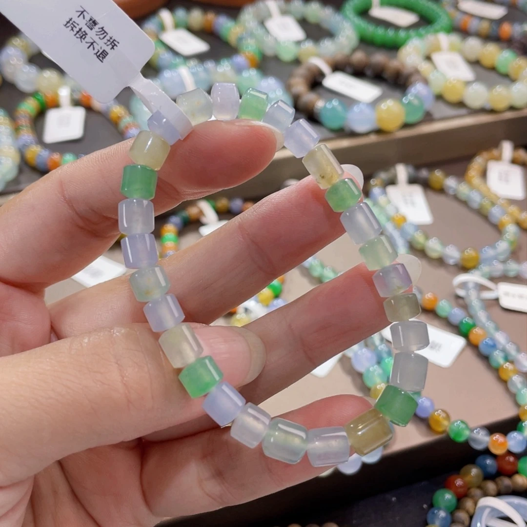 未镶嵌手链翡翠冰幻彩桶珠