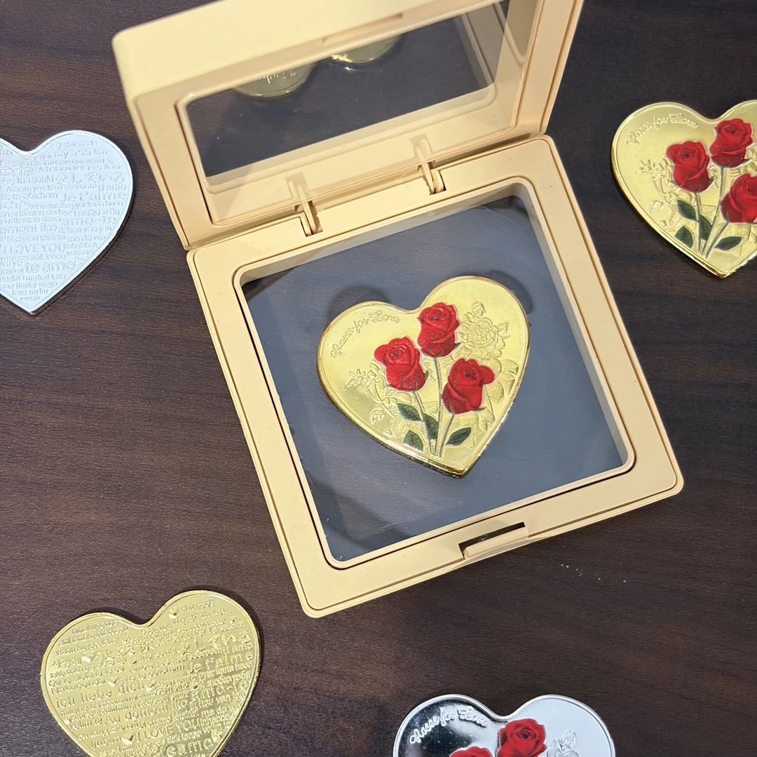 创意浪漫玫瑰心形纪念币 彩色仪式感节日告白送女友闺蜜生日礼物