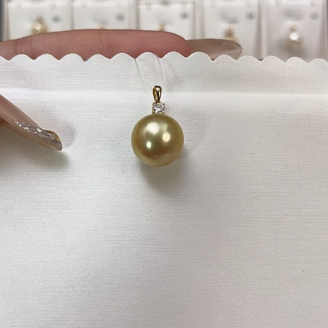 18K金镶嵌海水珍珠吊坠(不含链)12-13