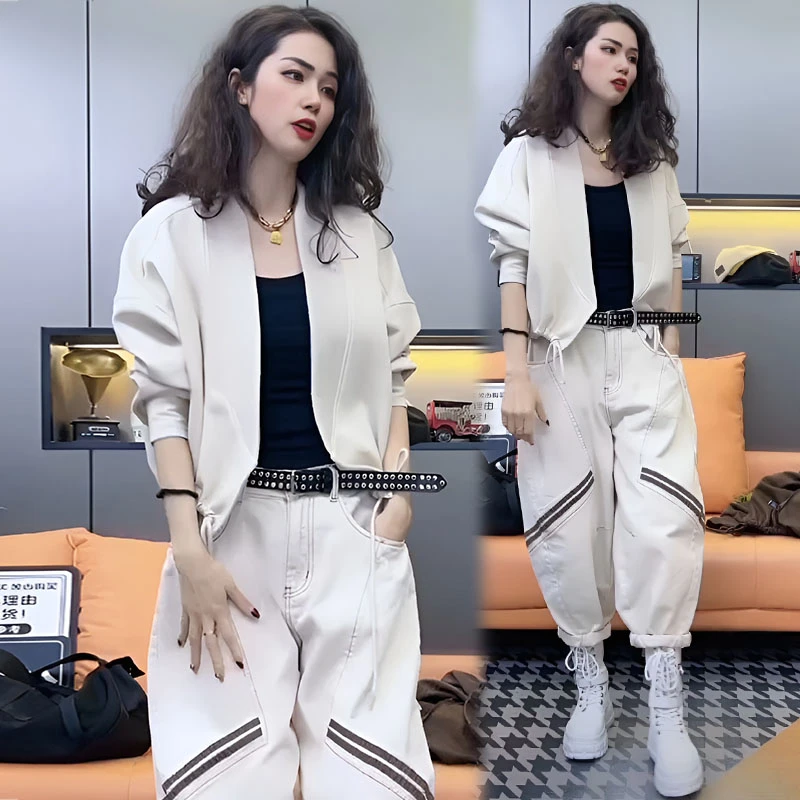 2025欧货春秋个性时尚外套宽松显瘦百搭哈伦裤高档潮流一整套