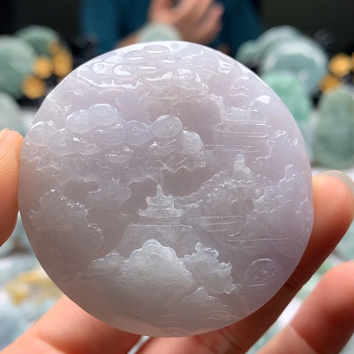 翡翠未镶嵌颈饰山水两面工艺福利