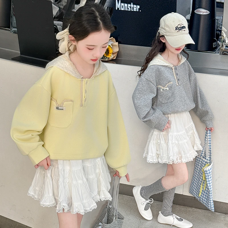 女童春秋款卫衣套装2025新款6-12岁15岁中大童洋气卫衣百搭蛋糕裙