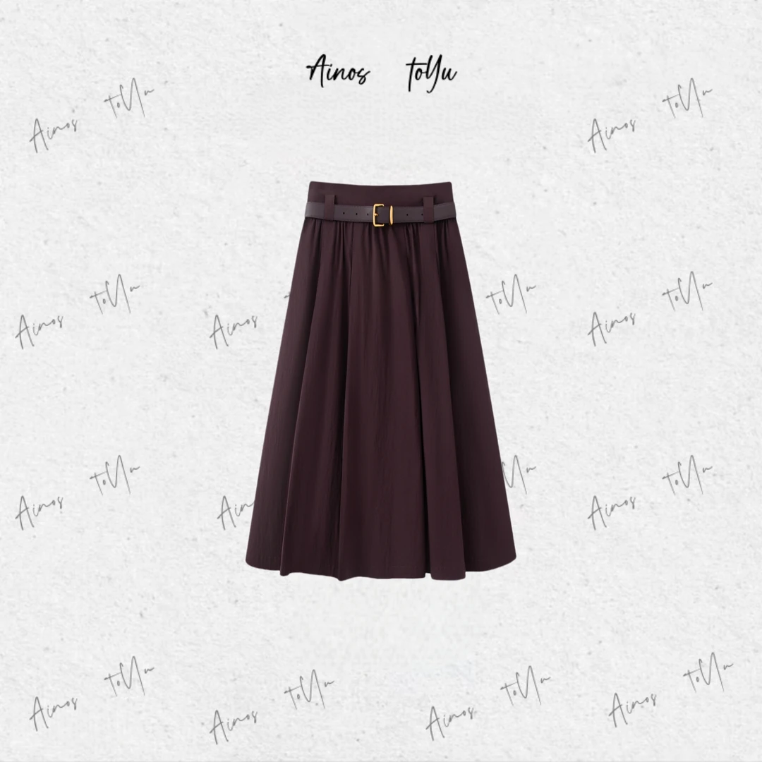 【送腰带】迪家商场同款2025早秋款高腰显瘦A字半身裙灰色伞裙1328