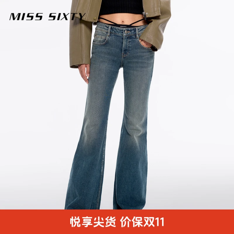 MissSixty新款牛仔裤喇叭裤女性感比基尼拼接腰头设计微喇裤