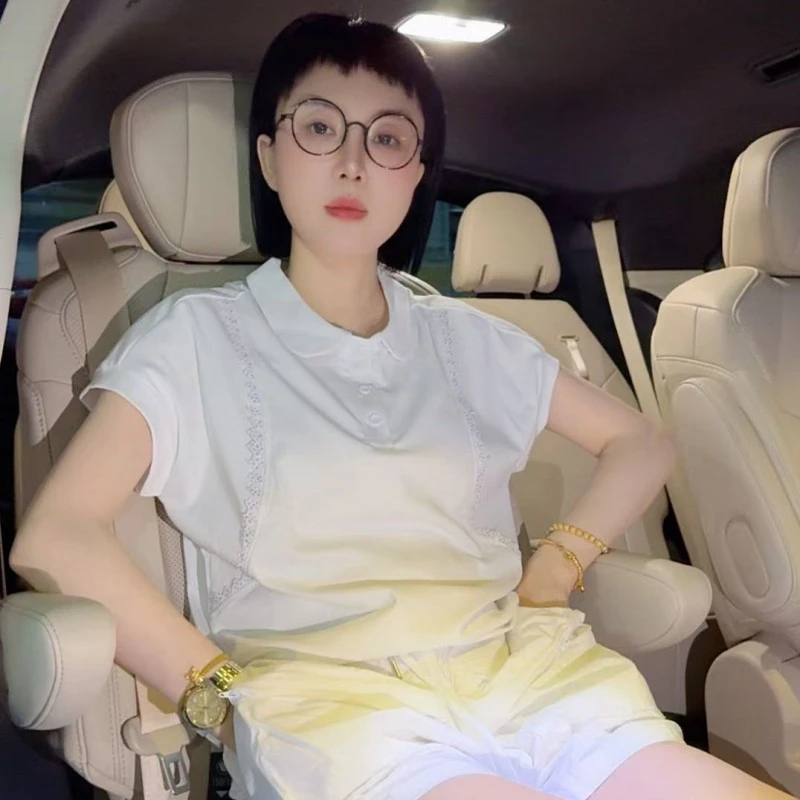 （翻领重工T）甜美可爱风格衣服polo衫女装短袖微胖MM慵懒风休闲女