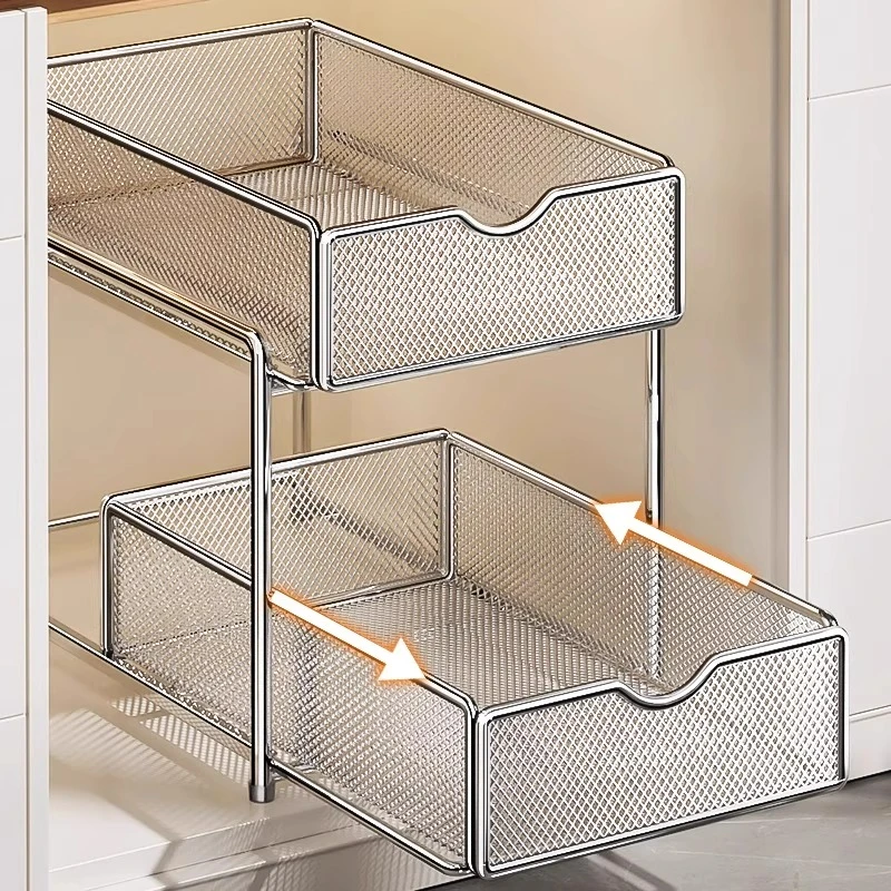 优勤不锈钢厨房抽拉式置物架橱柜内分层架下水槽各种神器收纳拉篮