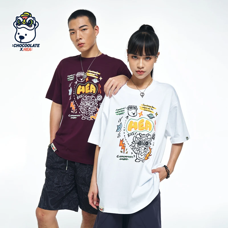 HEA x i.t:CHOCOOLATE联名款童趣醒狮短袖国潮百搭简约休闲情侣款