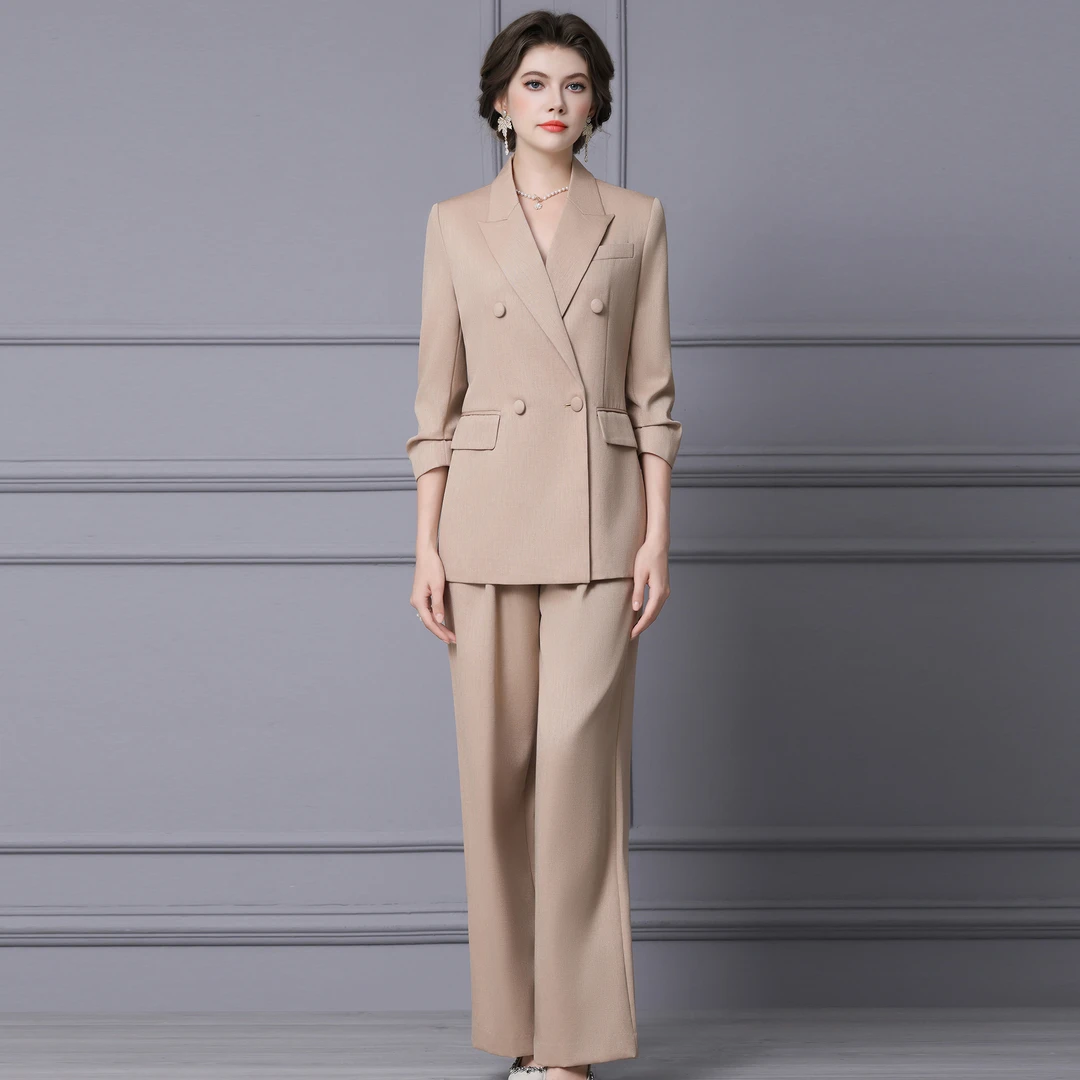 枝荔时尚套装女2025新款秋冬正式场合职业气质西装阔腿裤子两件套