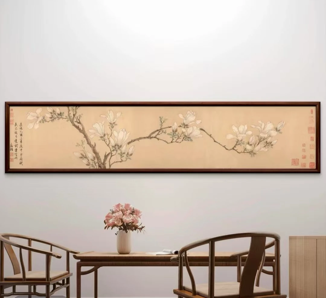 白玉兰中式装饰画实木框适合玄关书房茶室客厅悬挂