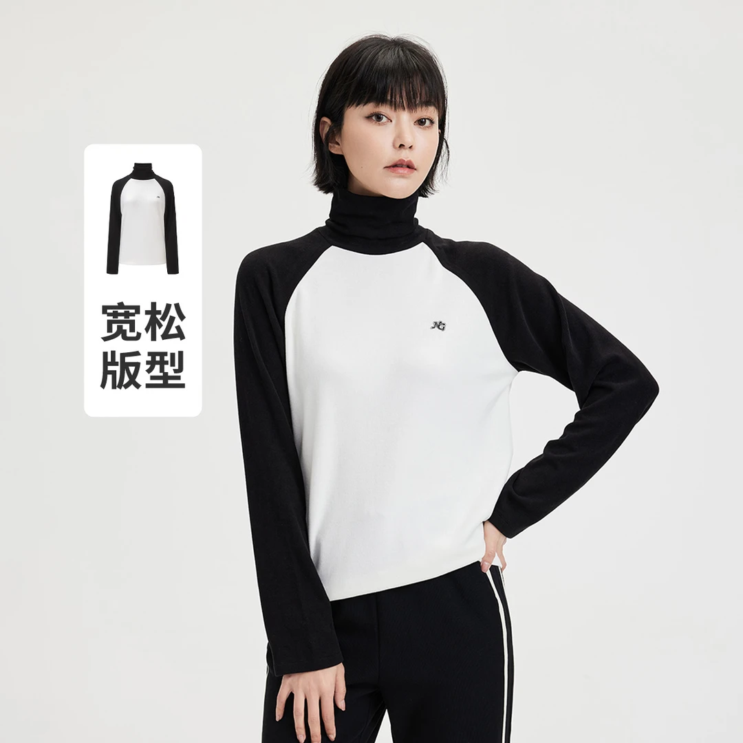 navigare意大利小帆船秋冬时尚插肩袖高领T恤女宽松显瘦百搭上衣