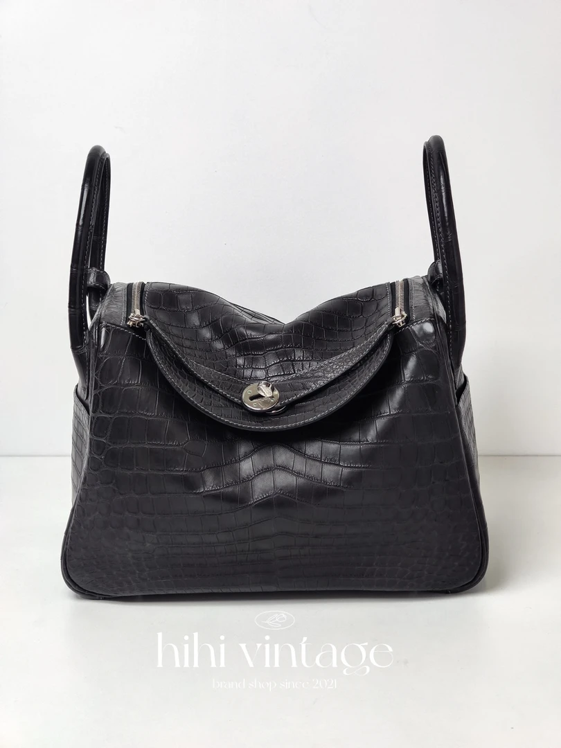 95新 Hermes/爱马仕 铅笔灰鳄鱼皮银扣Lindy30 框K刻  /一店