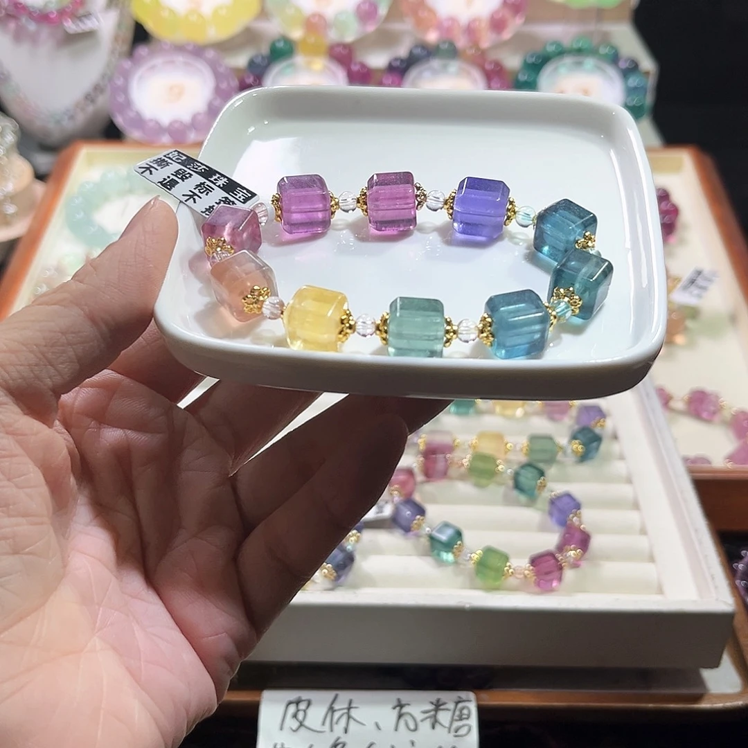 萤石未镶嵌萤石彩虹方糖