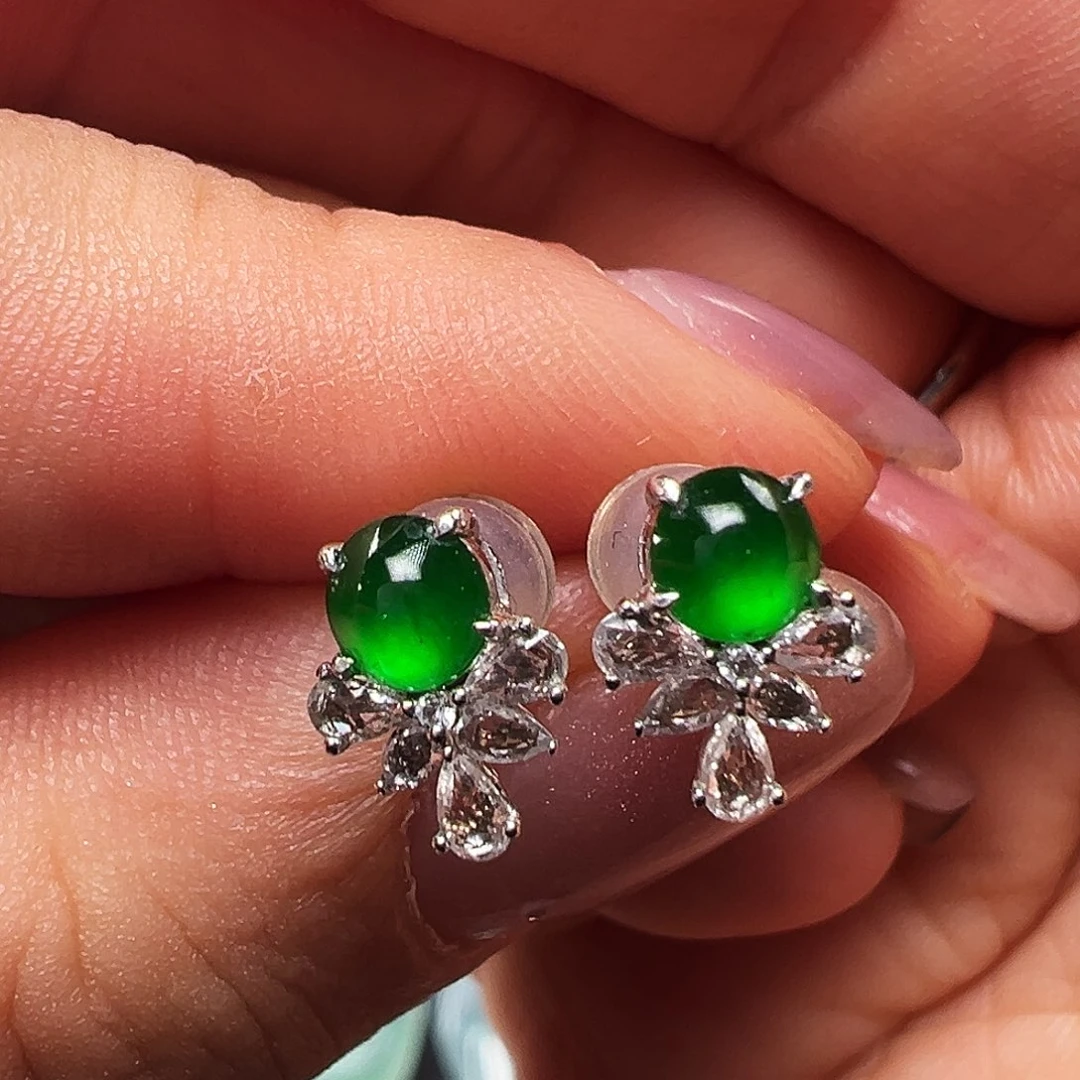 翡翠18K金镶嵌颈饰耳钉