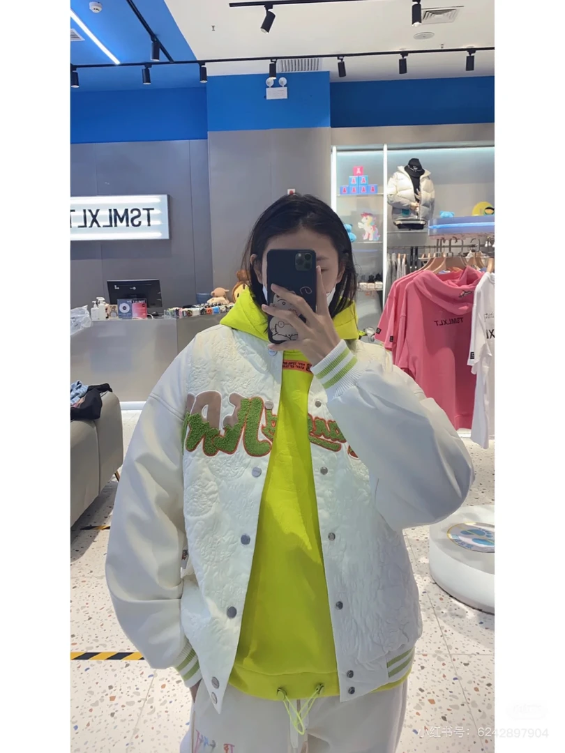 TSMLXLT猫和老鼠夹棉Pu拼接棒球服外套