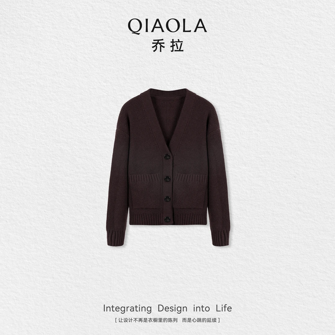 QIAOLA/乔拉【枫糖派】秋季北极绒V领时尚上衣梭织条纹翻领连衣裙