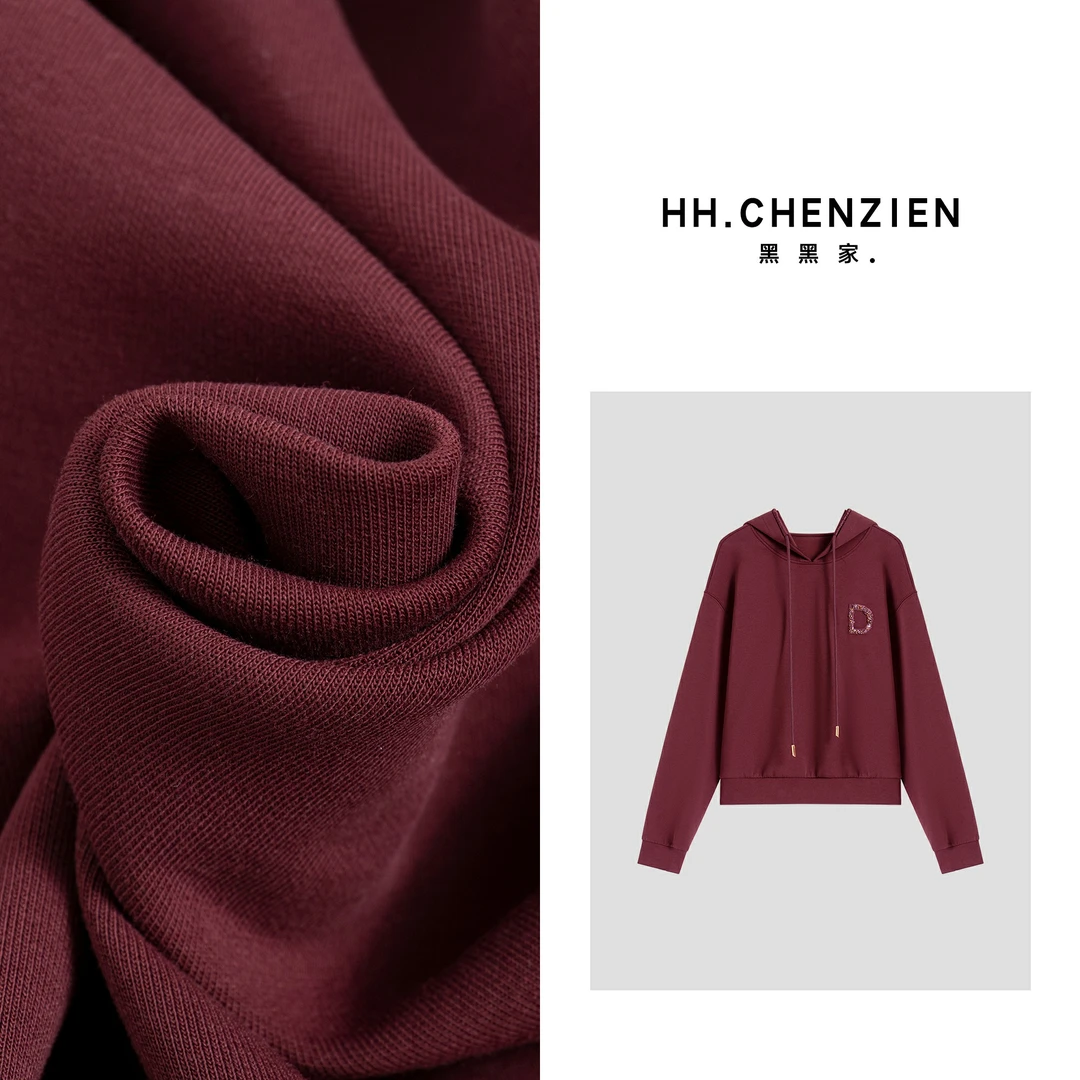 【黑黑家】秋季女士连帽设计D字母简约百搭卫衣上衣