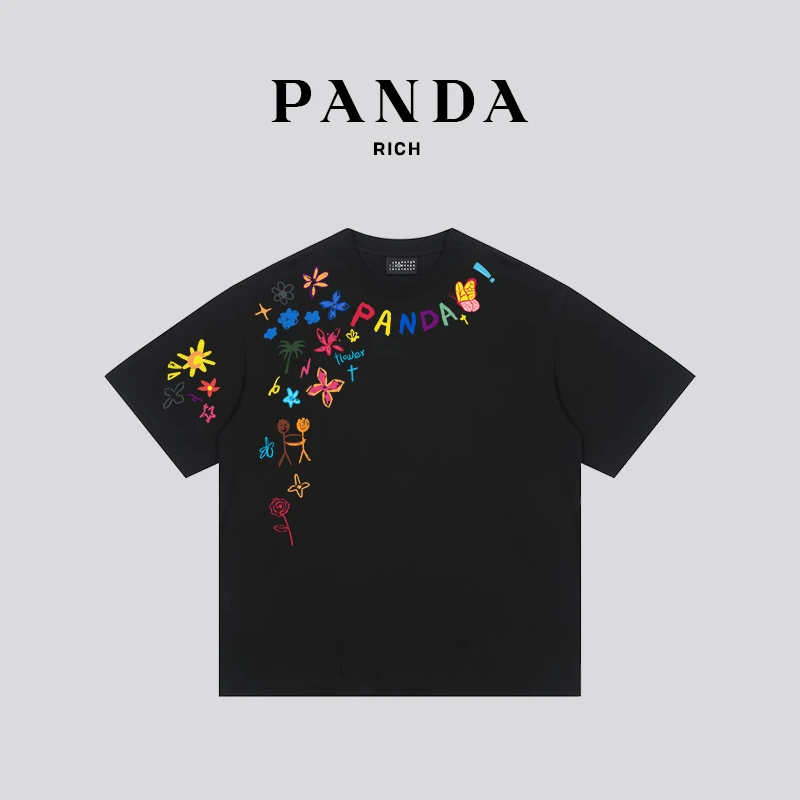 PANDARICH情侣短袖创意卡通涂鸦印花圆领宽松百搭T恤夏季潮