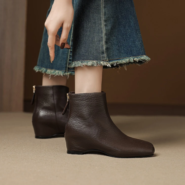 5cm 通勤休闲舒适百搭软底短靴秋冬法式气质韩版简约时尚方头短靴