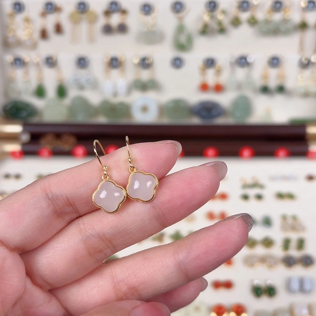 银S925镶嵌和田玉耳饰