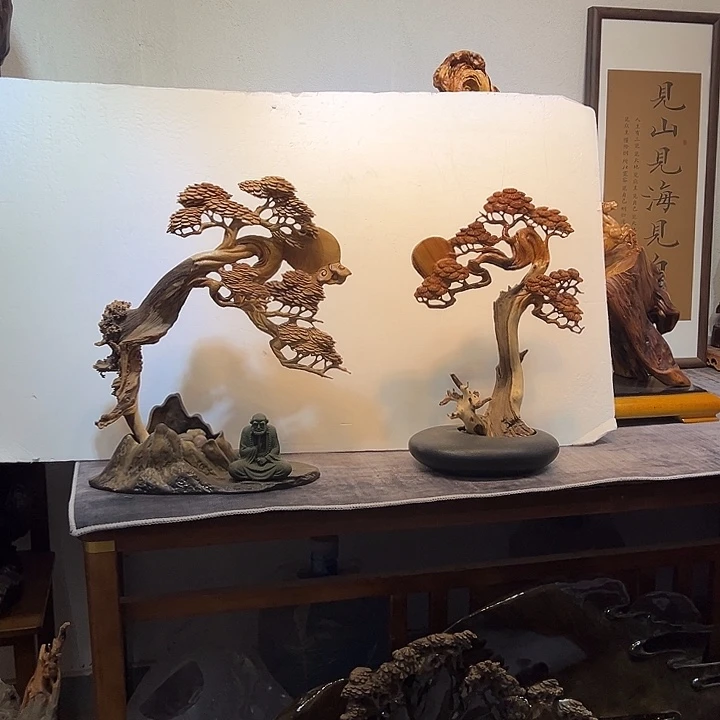 用***5柏木（崖柏）【迎客松】家居摆件