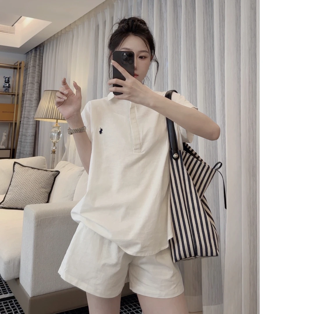 【mus订制~骑士亚麻套装】高品质夏季刺绣上衣+短裤两件套装88078