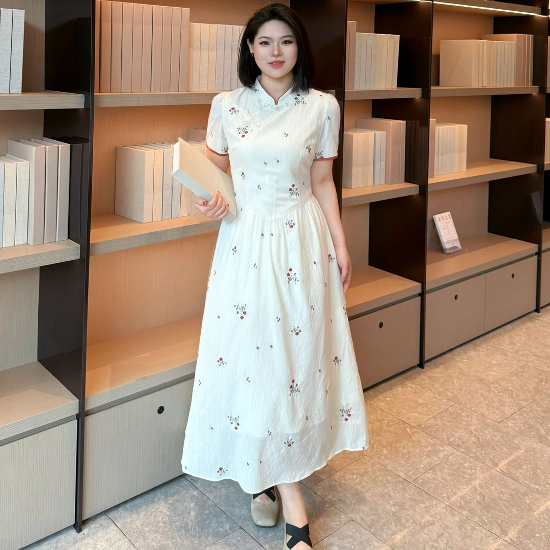 ARSENE【豆蔻】夏季复古国风盘扣时尚收腰微胖大码连衣裙-S1300