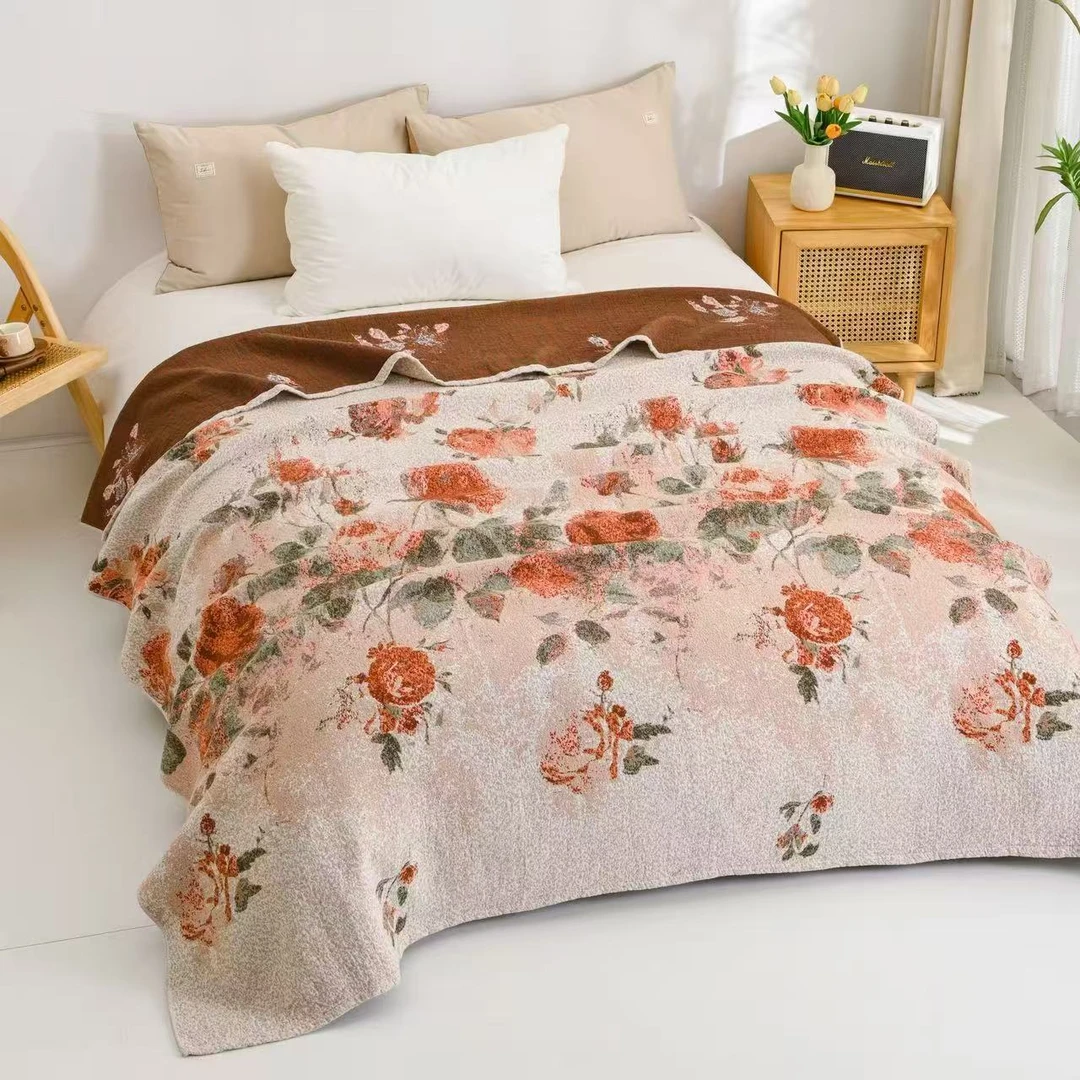 床盖毯【世纪牡丹】2x2.3米 高端轻奢棉麻双人四季可铺可盖夏凉毯