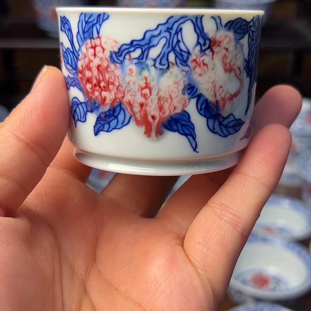 青花釉里红容天杯