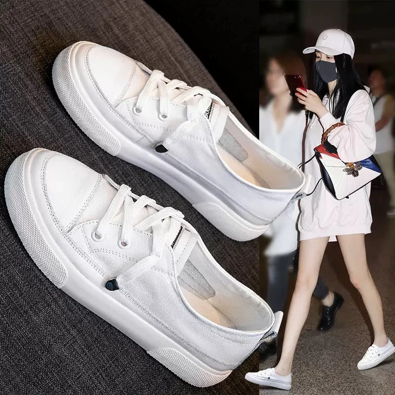头层牛皮小白鞋女2025平底韩版真皮百搭软底软面