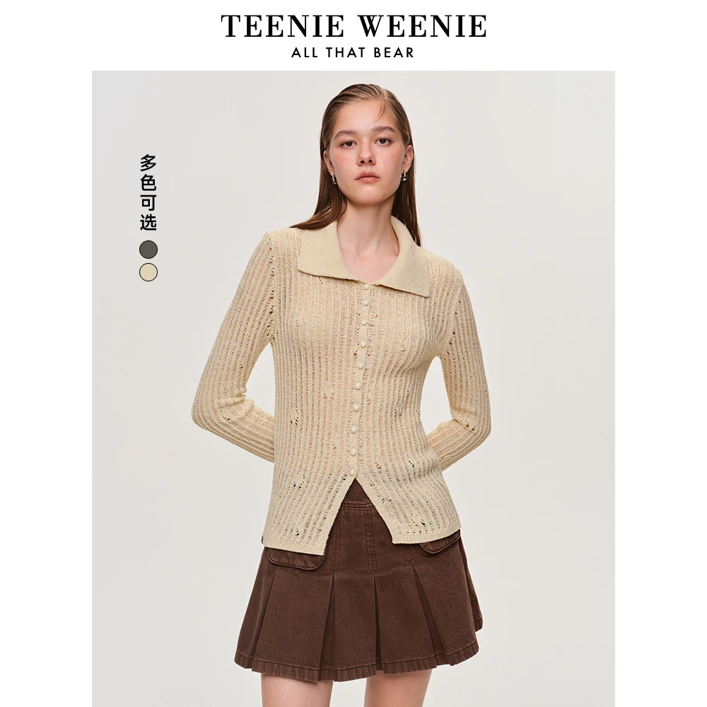 TeenieWeenie小熊女装2025春欧若风烂花镂空针织开衫TTCK255208N