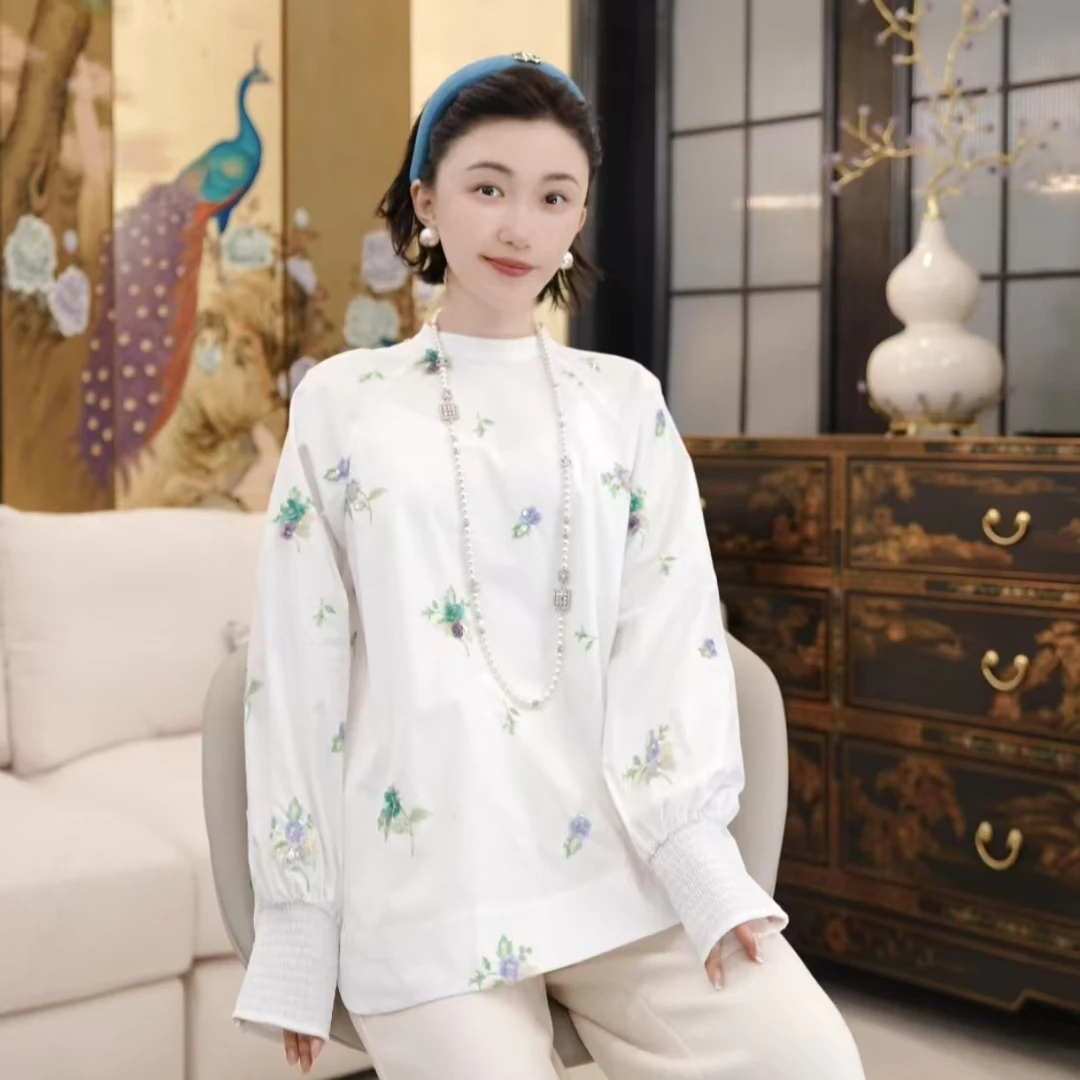 Betty Bairn【落叶满长安】高端系列丝麻刺绣上衣25B-BW8838