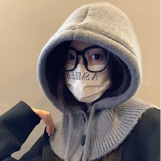 巴拉克拉帽子女秋冬法帽子冬季毛线帽保暖围脖一体护耳针织连帽TJ