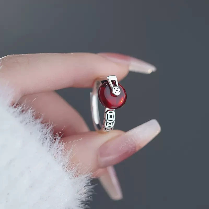 925银戒指 S925纯银复古做旧时来运转钱币平安扣戒指气质国风指环