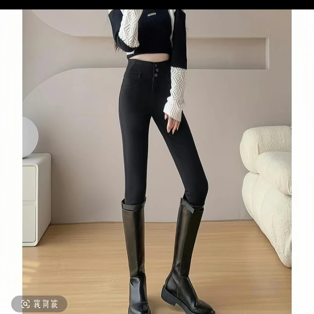 （塔苏）新款秋冬高腰小黑裤紧身铅笔小脚裤