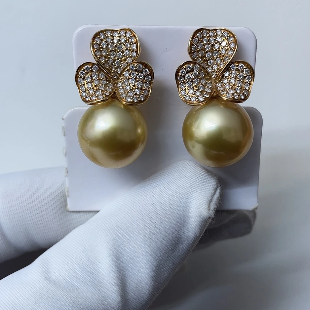 18K金镶嵌耳饰海水珍珠金珠