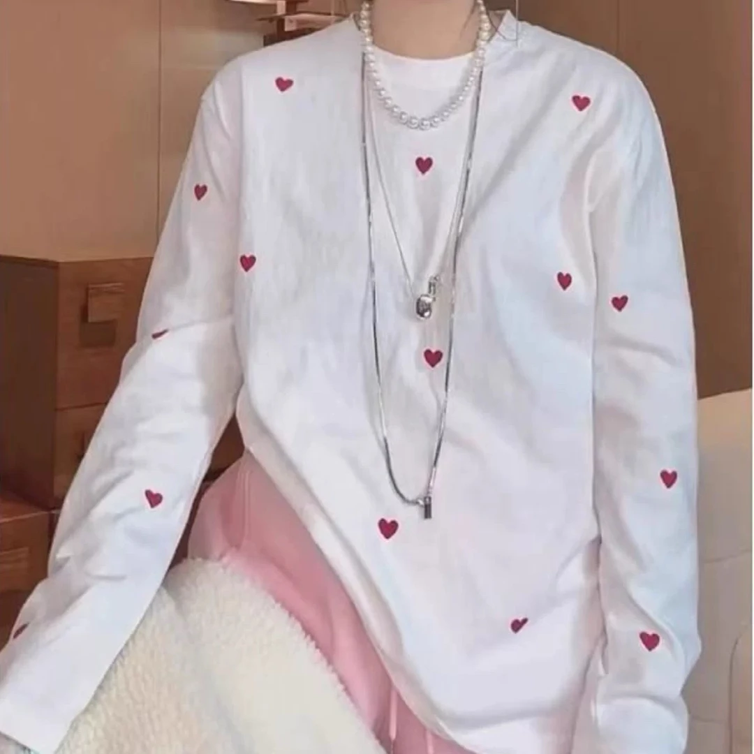 7935减龄桃心刺绣雪花棉长款T恤（衣长64左右）