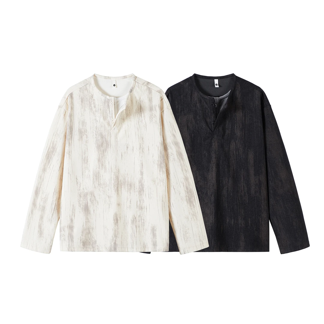 肌理感扎染假两件小V领卫衣男女秋季新款韩版内搭叠穿长袖打底衫