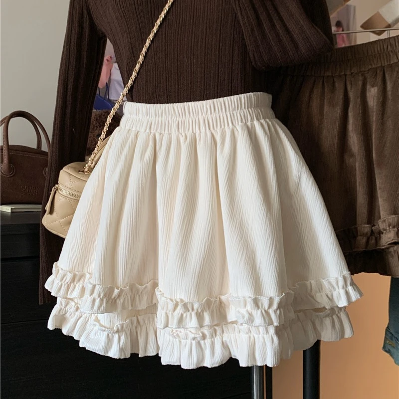 大码实拍~2025复古花边蛋糕裙女春秋新款蓬蓬半身裙防走光短裙